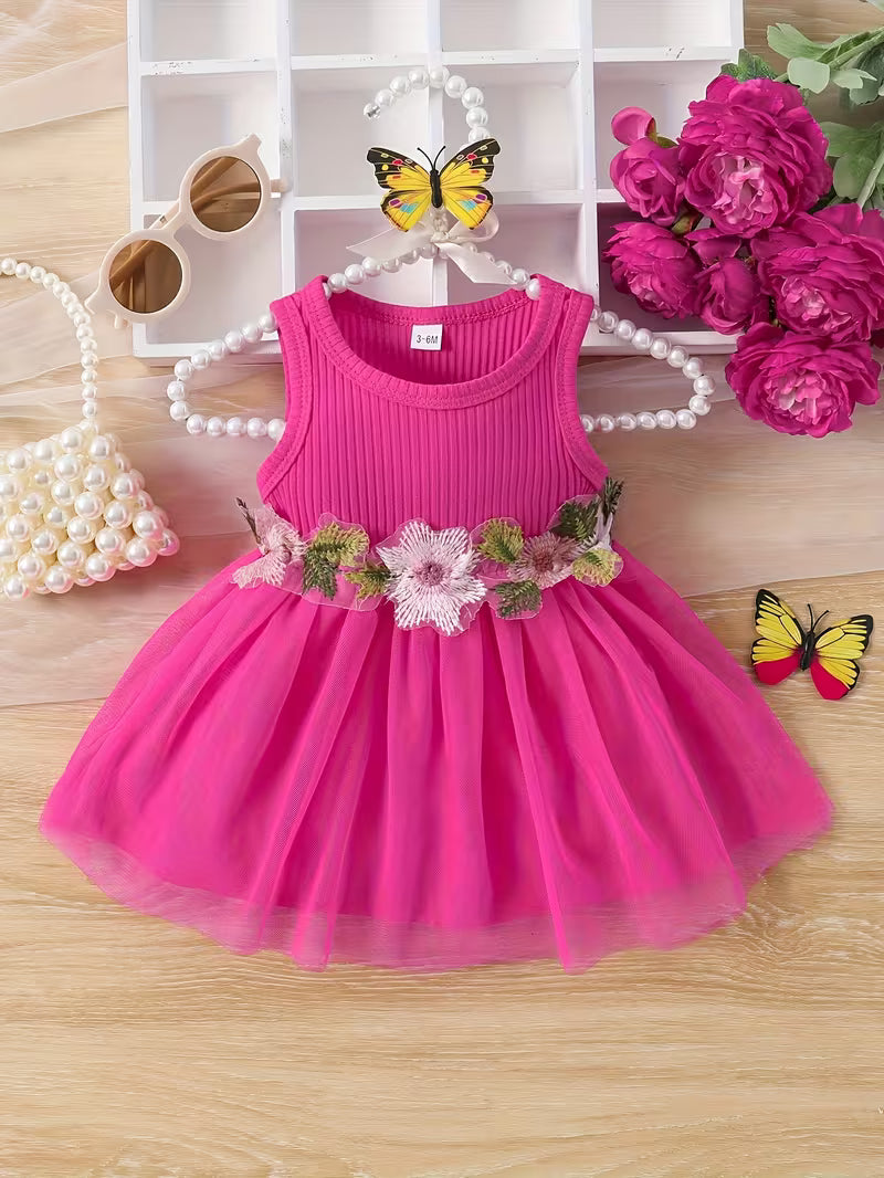Vestido de Tul con Flores 3D para Bebés y Niñas