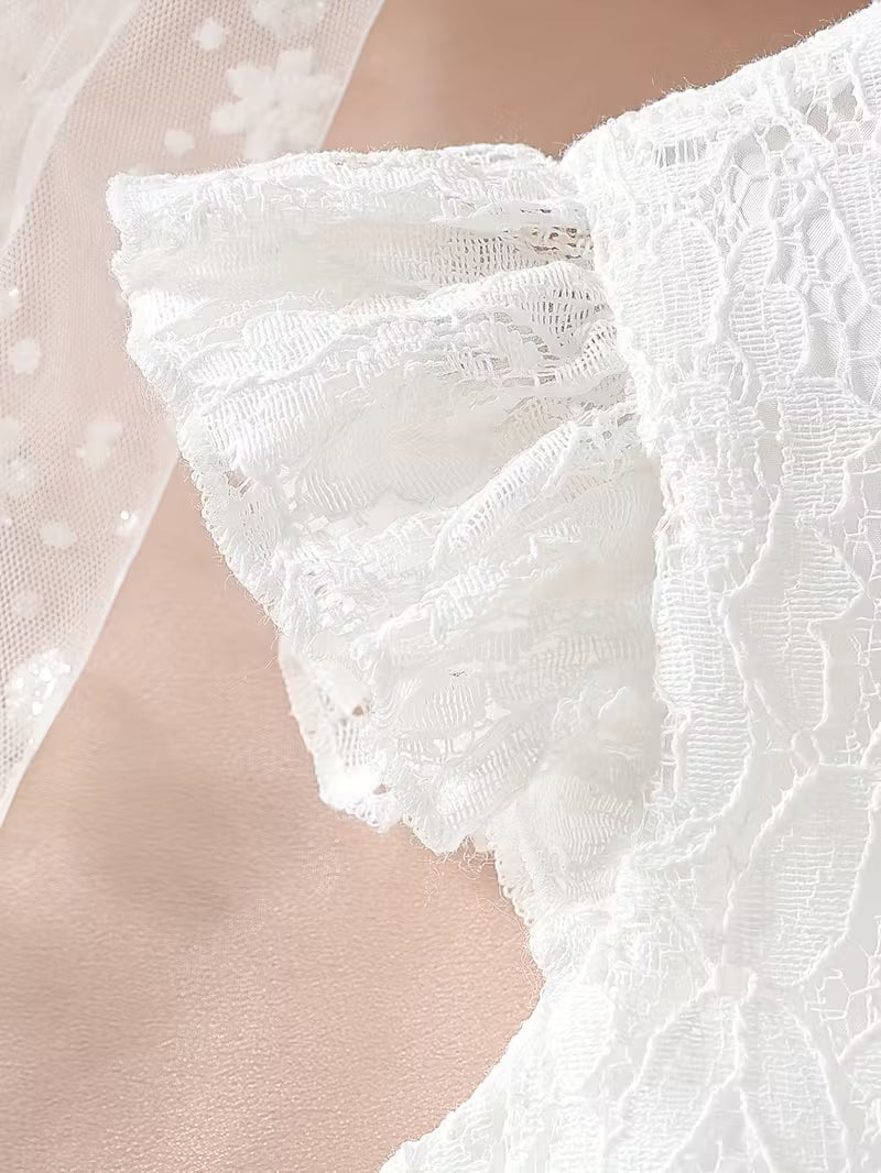 Vestido de verano para niñas con cuello de encaje