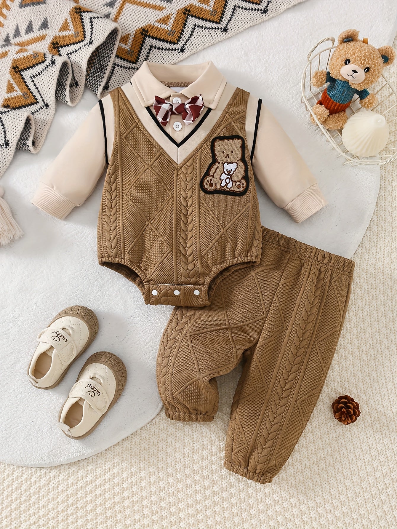 Conjunto de Caballero para Bebé: Body de Punto con Osito y Pantalón