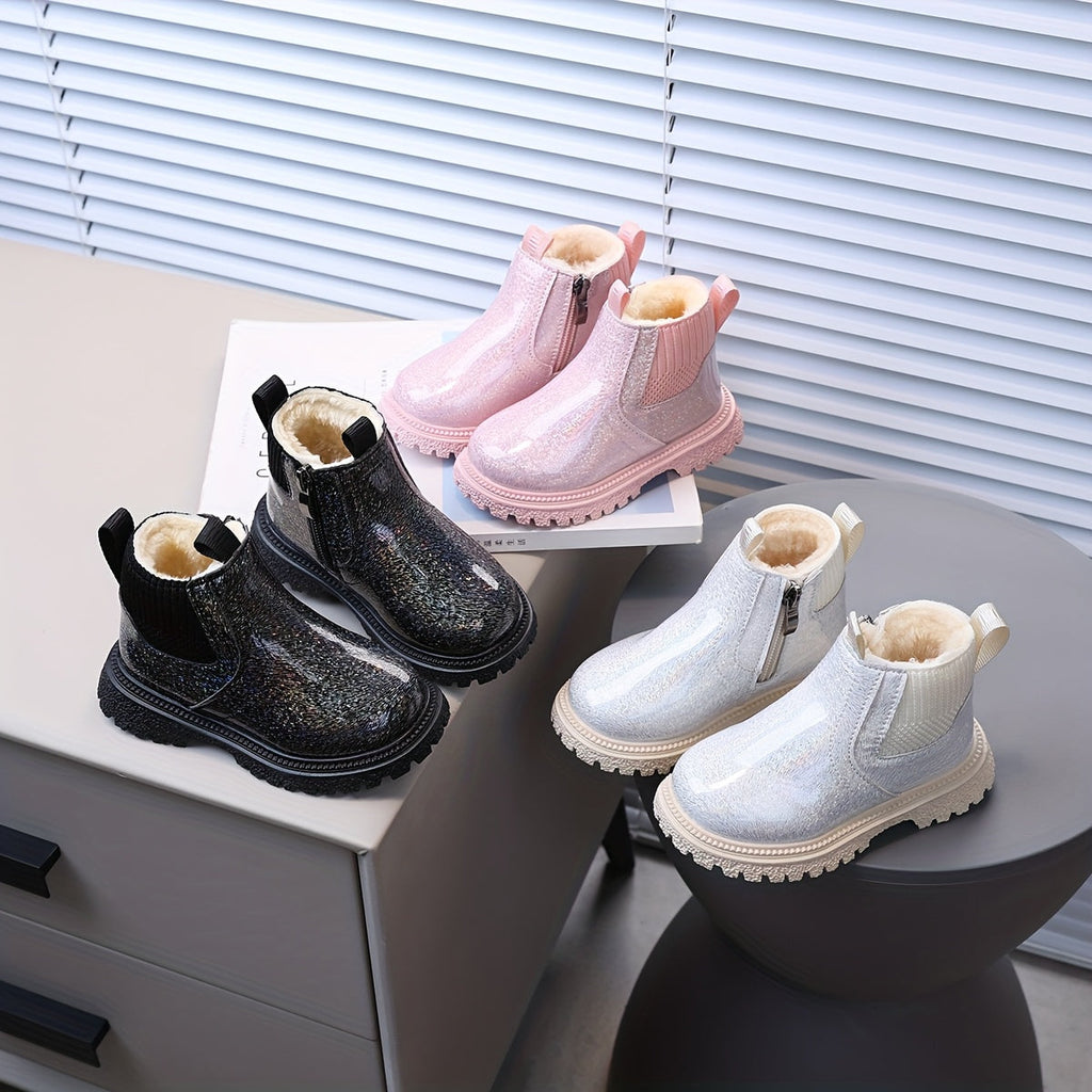 Botas de invierno brillantes con forro de pelo para niñas