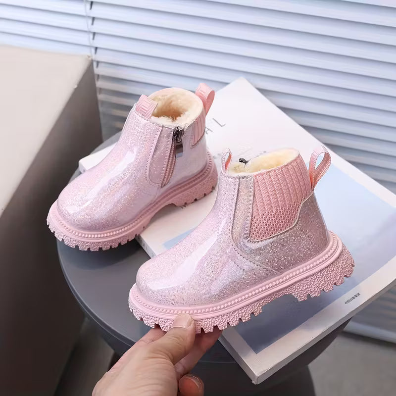 Botas de invierno brillantes con forro de pelo para niñas
