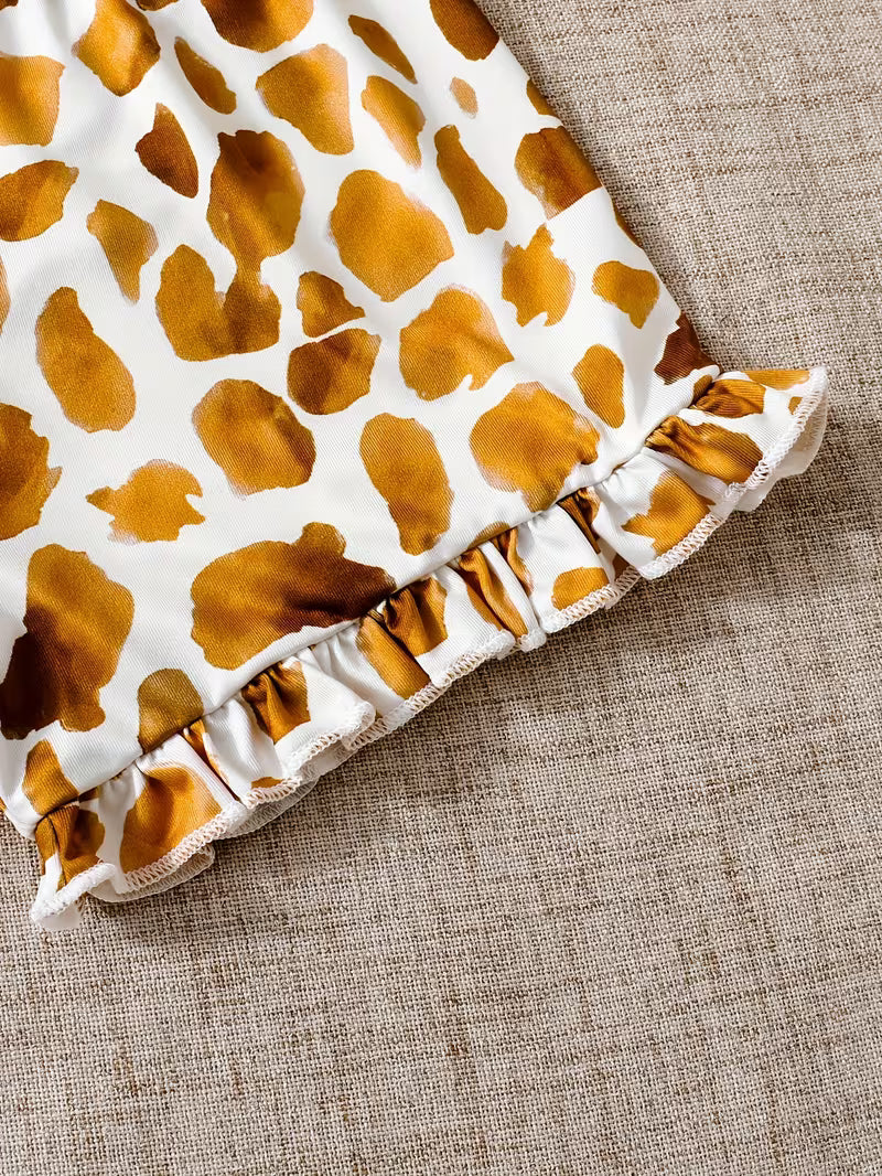 Conjunto casual para niña con camiseta y pantalón corto de jirafa