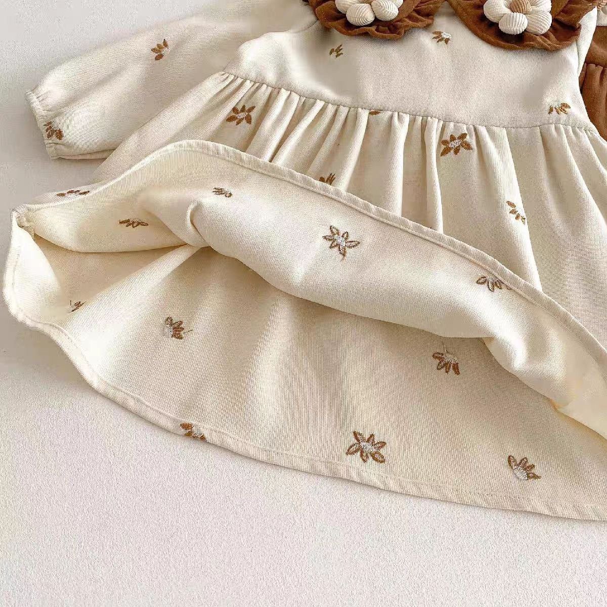 Vestido para niñas decorado con flores, con bolso a juego, calcetas y accesorios para el cabello