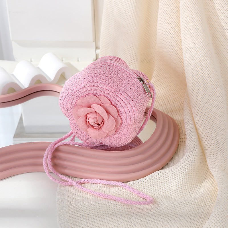 Bolso de una sola pieza para niñas: diseño de flor de crochet con flores de tela en relieve