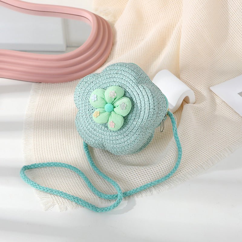 Bolso de una sola pieza para niñas: diseño de flor de crochet con flores de tela en relieve