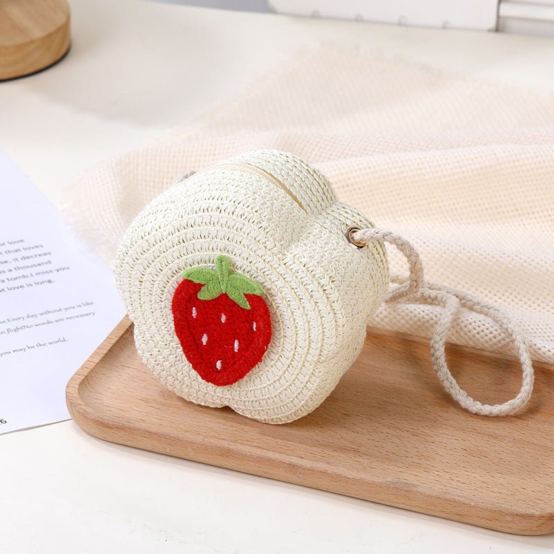 Bolso de mano con forma de flor, bordado con frutas, diseño de crochet colorido y asa de hombro veraniega para niñas