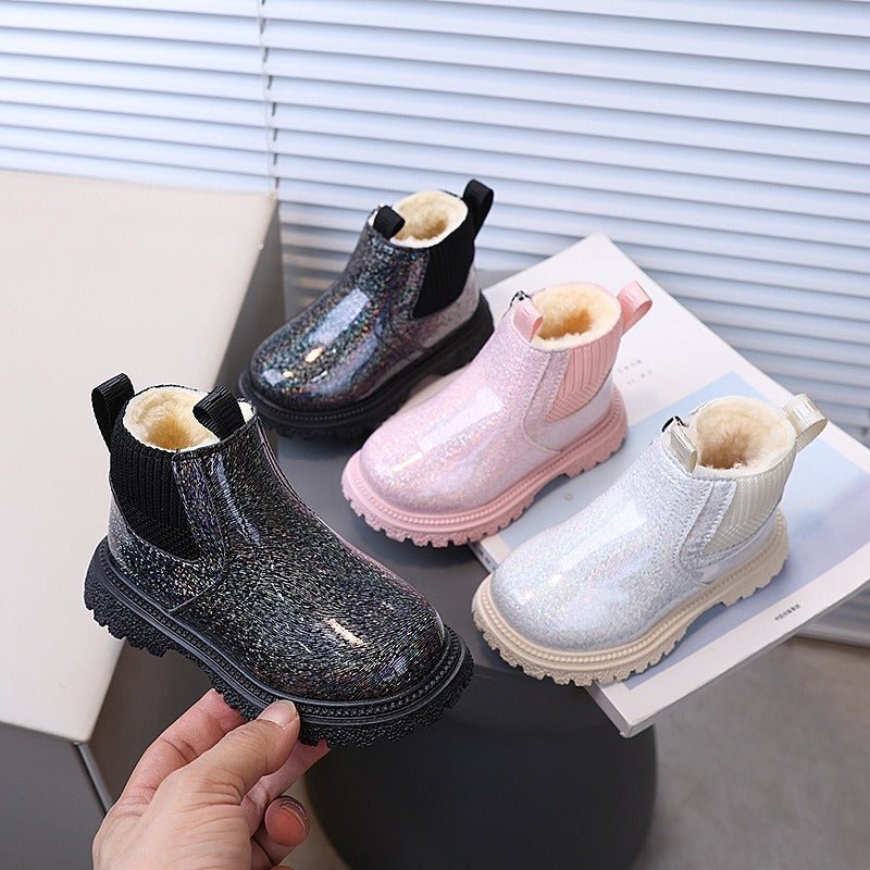 Botas de invierno brillantes con forro de pelo para niñas