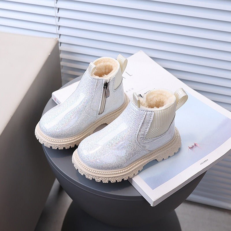 Botas de invierno brillantes con forro de pelo para niñas