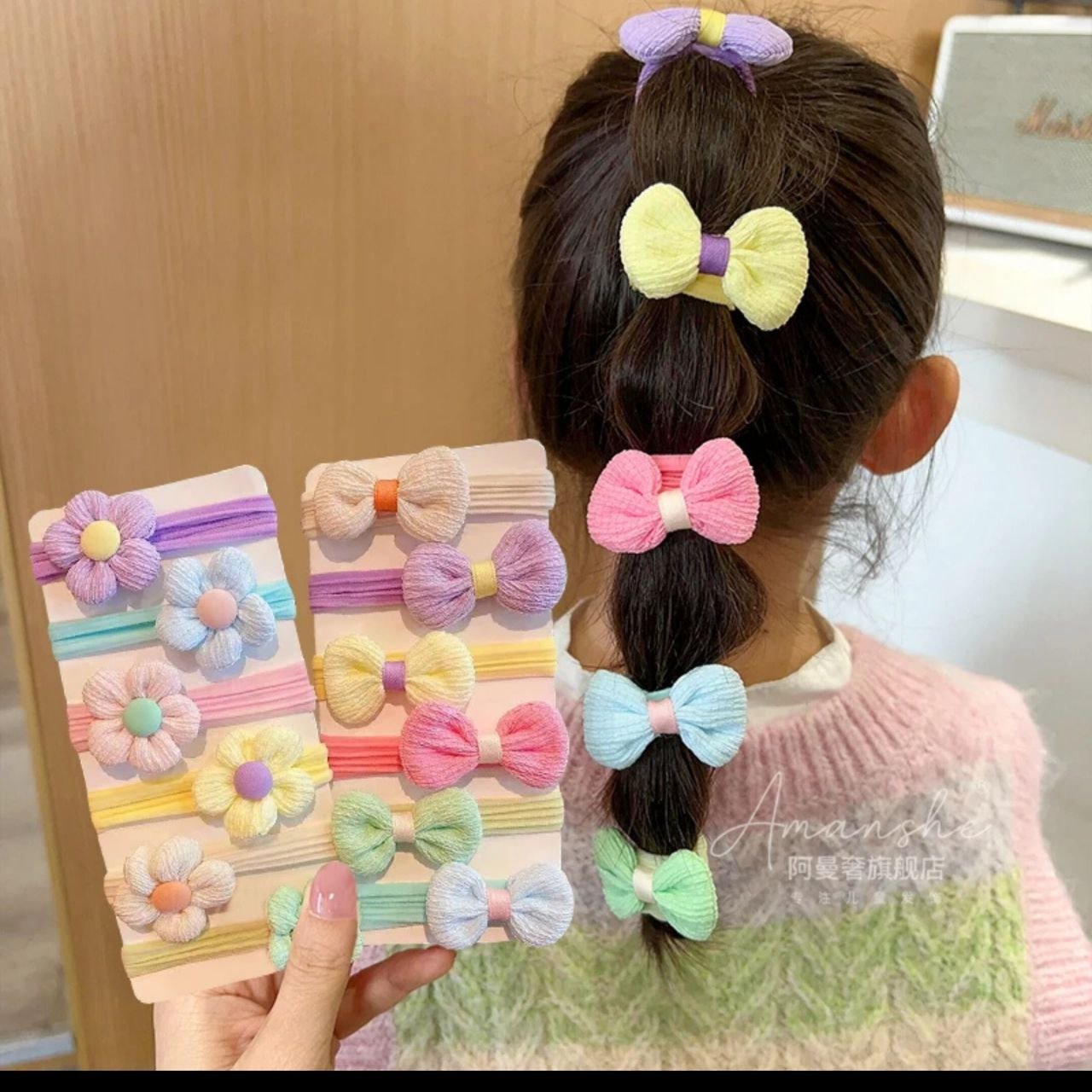 Colección de ligas para el cabello de niñas: flores y mariposas en algodón elástico, multicolor