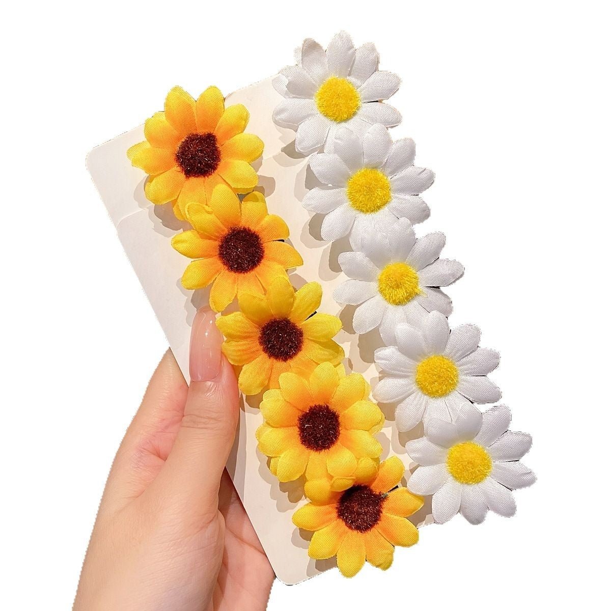 Set de 10 pinzas para el cabello con flores de tela para niñas