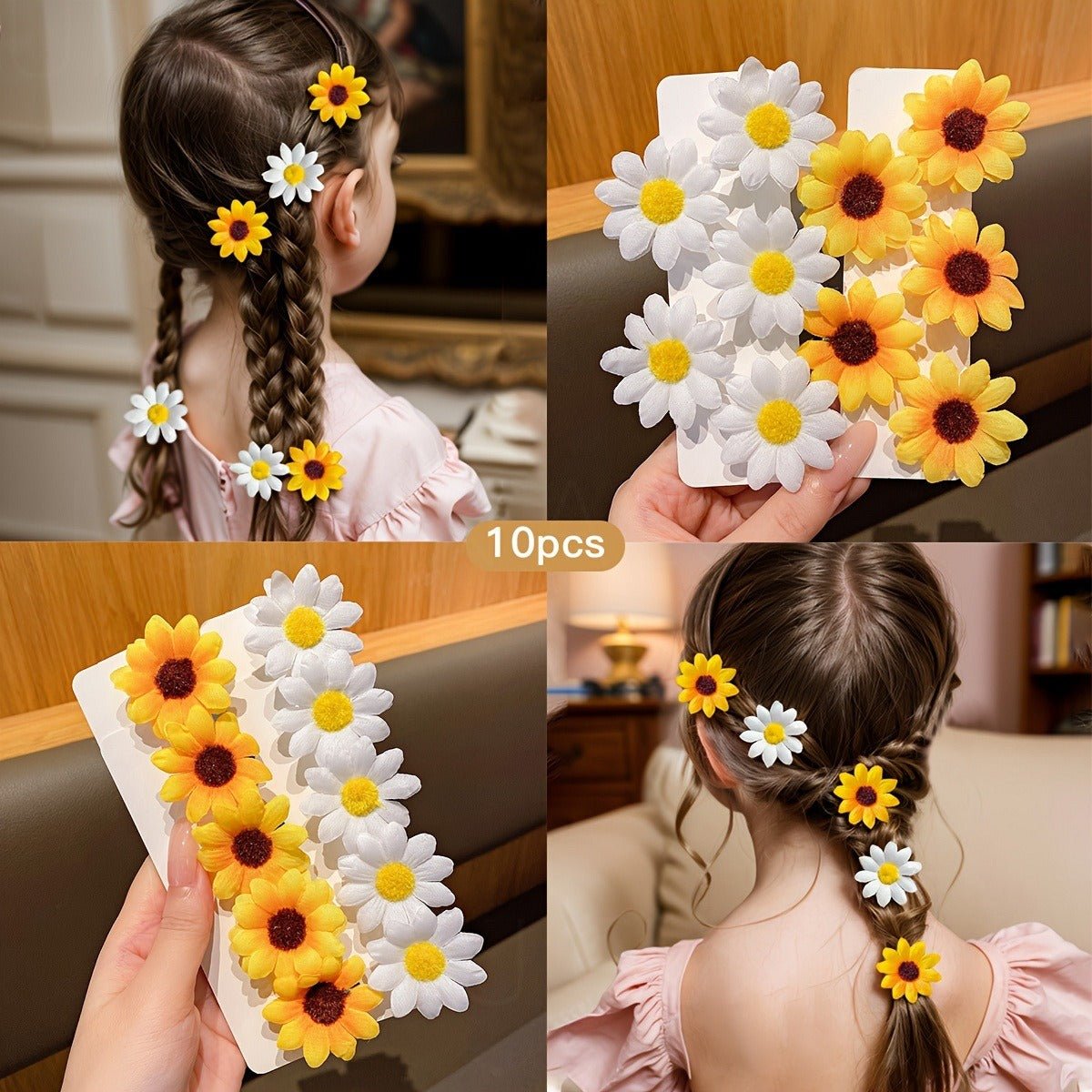 Set de 10 pinzas para el cabello con flores de tela para niñas