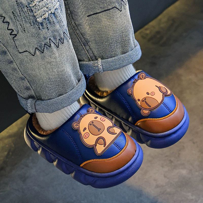 Pantuflas de invierno cálidas con diseño de oso en 3D y suave piel detalle diseño