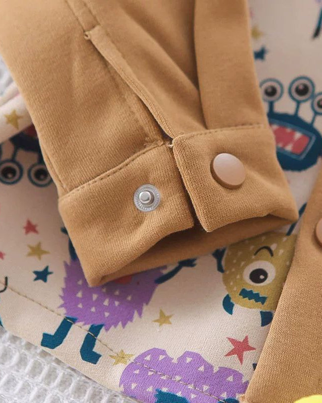 Conjunto bebé 3 piezas ropa infantil con chaqueta estampada de dibujos animados, camiseta de algodón y pantalón cálido en Españ