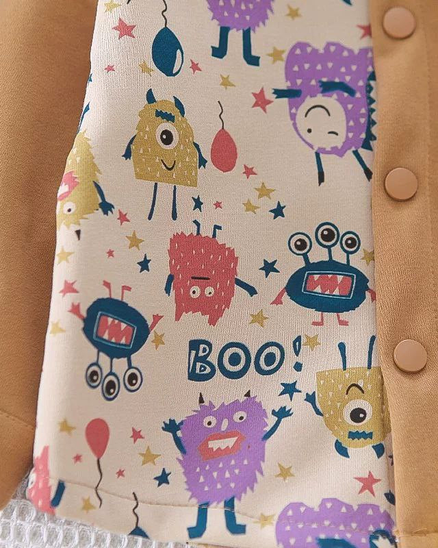 Conjunto bebé 3 piezas ropa infantil con chaqueta estampada de dibujos animados, camiseta de algodón y pantalón cálido en Españ