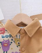 Conjunto bebé 3 piezas ropa infantil con chaqueta estampada de dibujos animados, camiseta de algodón y pantalón cálido en Españ