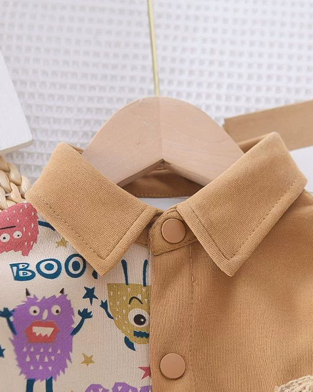 Conjunto bebé 3 piezas ropa infantil con chaqueta estampada de dibujos animados, camiseta de algodón y pantalón cálido en Españ