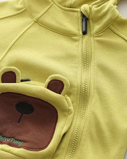 Conjunto infantil de chándal bebé 2 piezas: chaqueta con capucha y pantalón con estampado de osito para otoño invierno en España