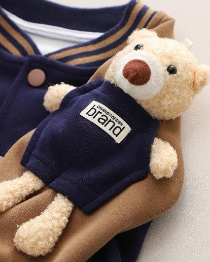 Conjunto deportivo bebé 3 piezas (chaqueta, camiseta interior de algodón y pantalón) con osito | chándal bebé, ropa bebé niño en España