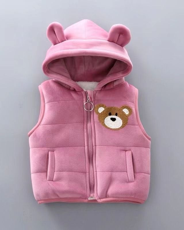 Conjunto Niño Invierno 3 Piezas | Osito Bordado y Chaleco con Capucha