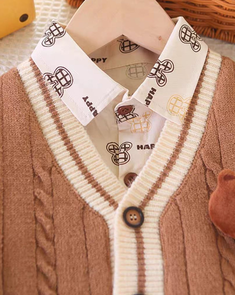 Conjunto niño invierno 3 piezas camisa chaleco de lana y pantalón cómodo en España