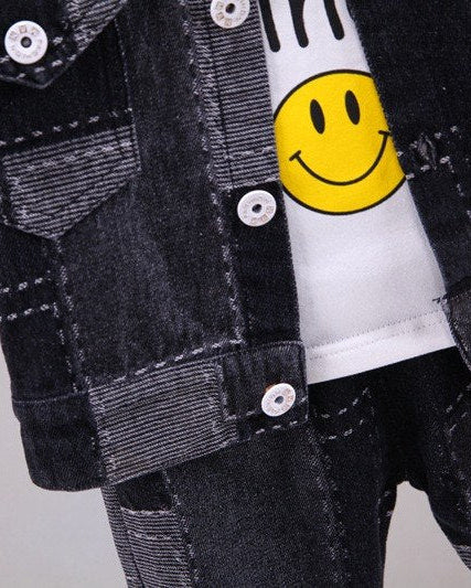 Conjunto vaquero de 3 piezas: chaqueta, camiseta y pantalón  ropa infantil , Ideal para primavera y para clima otoñal ,perfecto para los niños en España