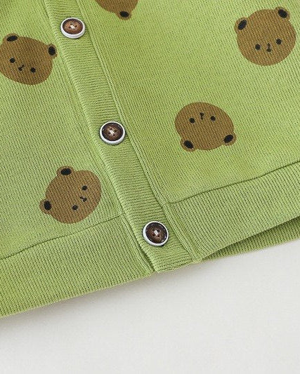 Conjunto bebé 3 piezas con cárdigan de oso y pantalón vaquero
