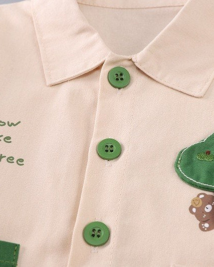 Conjunto niño 3 piezas: camisa de botones, camiseta interior y pantalón verde de algodón en España