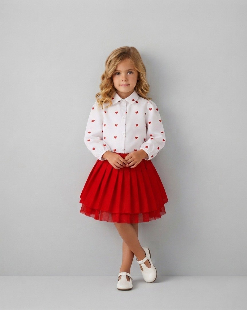 Conjunto Niña Tul Rojo 2 Piezas Falda Elegante
