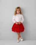 Conjunto Niña Tul Rojo 2 Piezas Falda Elegante