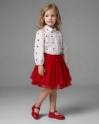 Conjunto Niña Tul Rojo 2 Piezas Falda Elegante