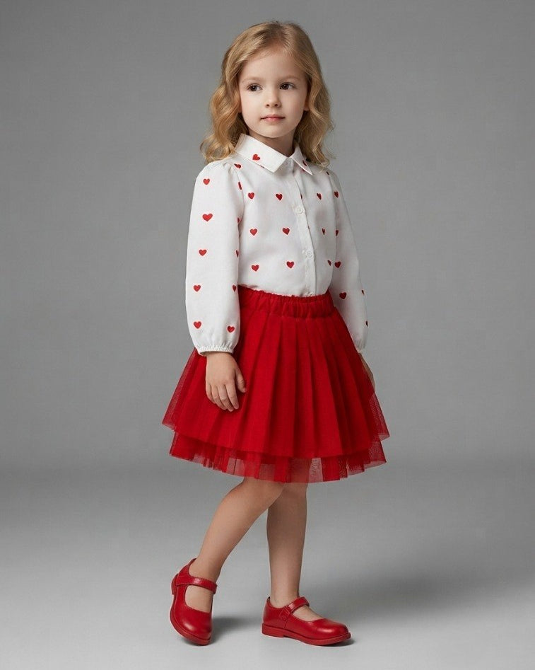 Conjunto Niña Tul Rojo 2 Piezas Falda Elegante