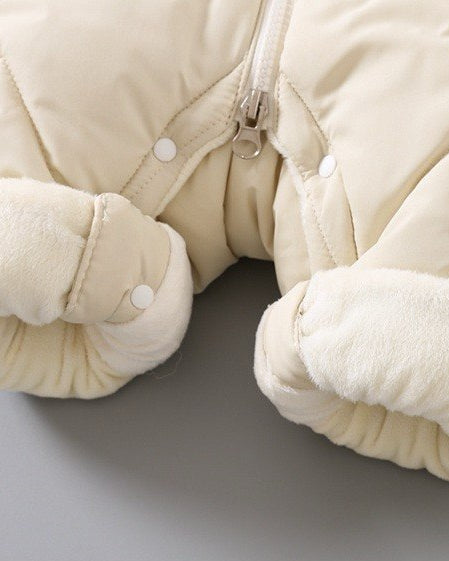 Mono Acolchado de Invierno para Bebé con Capucha de Osito Suave, Cálido y Cómodo