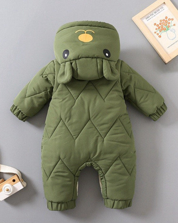 Mono Acolchado de Invierno para Bebé con Capucha de Osito Suave, Cálido y Cómodo
