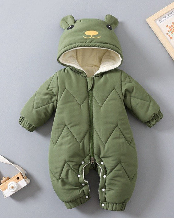 Mono Acolchado de Invierno para Bebé con Capucha de Osito Suave, Cálido y Cómodo