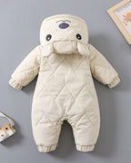 Mono Acolchado de Invierno para Bebé con Capucha de Osito Suave, Cálido y Cómodo