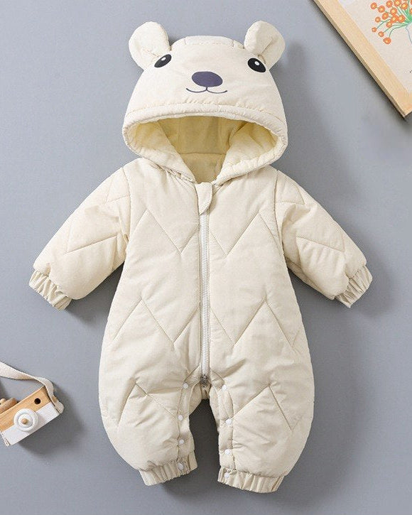 Mono Acolchado de Invierno para Bebé con Capucha de Osito Suave, Cálido y Cómodo