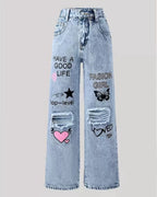 Jeans Wide Leg para Niña con Estampados Fashion