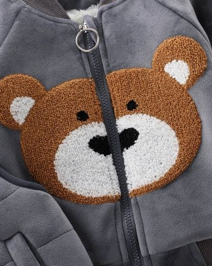 Conjunto niño invierno 3 piezas ropa infantil con osito bordado y chaleco con capucha , Ideal para clima otoñal en España