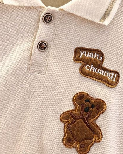 Conjunto niño otoño polo con pantalón y estampado de oso,Ideal para primavera  en España