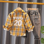 Conjunto de 3 Piezas con Camisa de Cuadros y Vaqueros