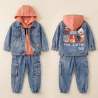 Conjunto de 3 piezas: chaqueta vaquera, pantalones vaqueros y camiseta interior.