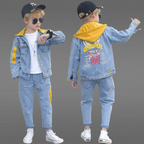 Conjunto de 3 piezas: chaqueta vaquera, sudadera interior con capucha y pantalón vaquero