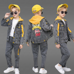 Conjunto de 3 piezas: chaqueta vaquera, sudadera interior con capucha y pantalón vaquero